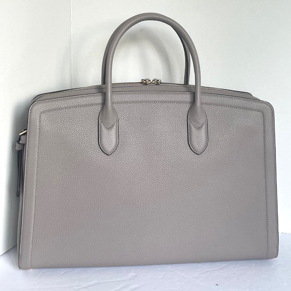 Kate Spade Knott Large Commuter Laptop Tote Taupe Leather Work Bag Womens - Picture 2 of 12